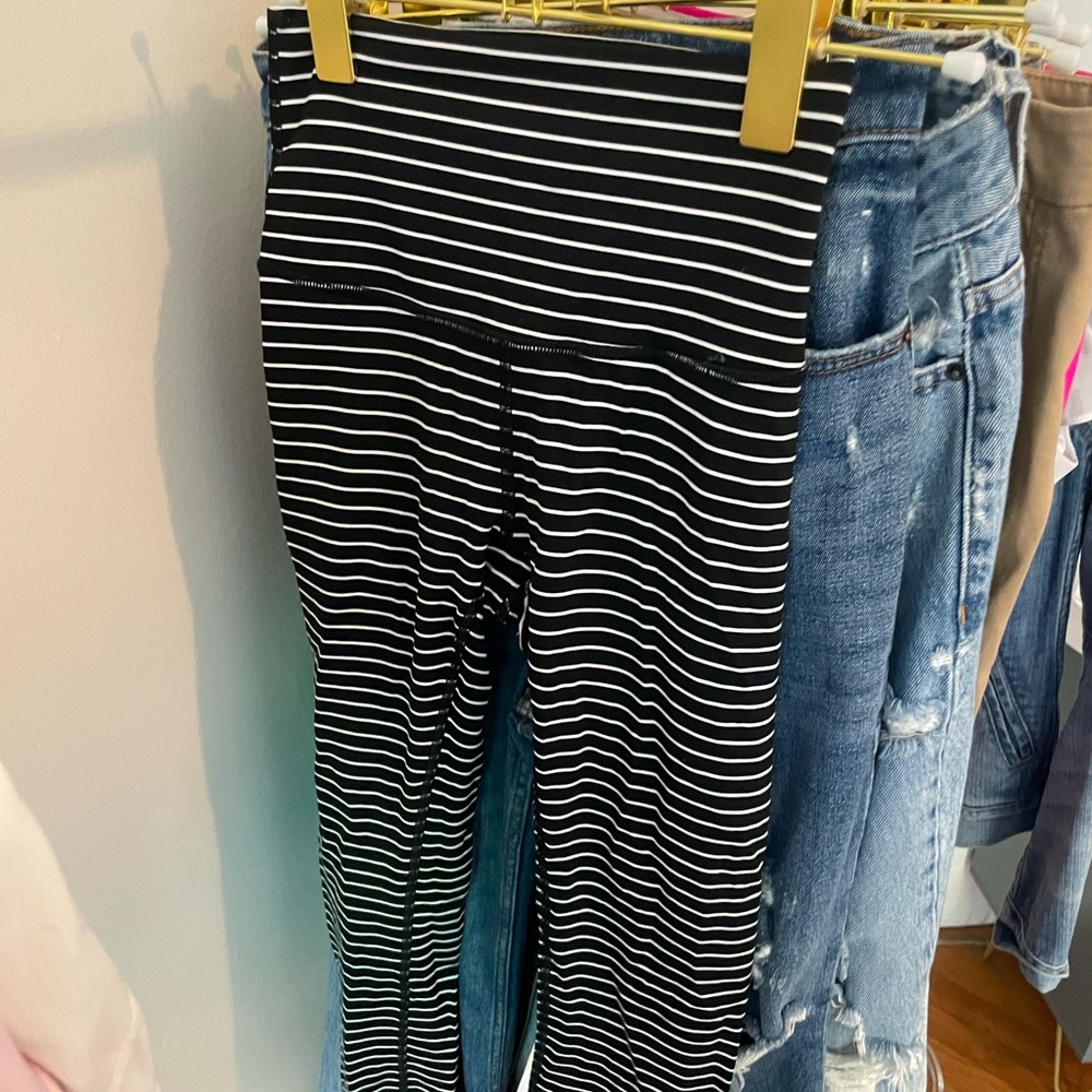 Lululemon Black and White Striped Women's Leggings